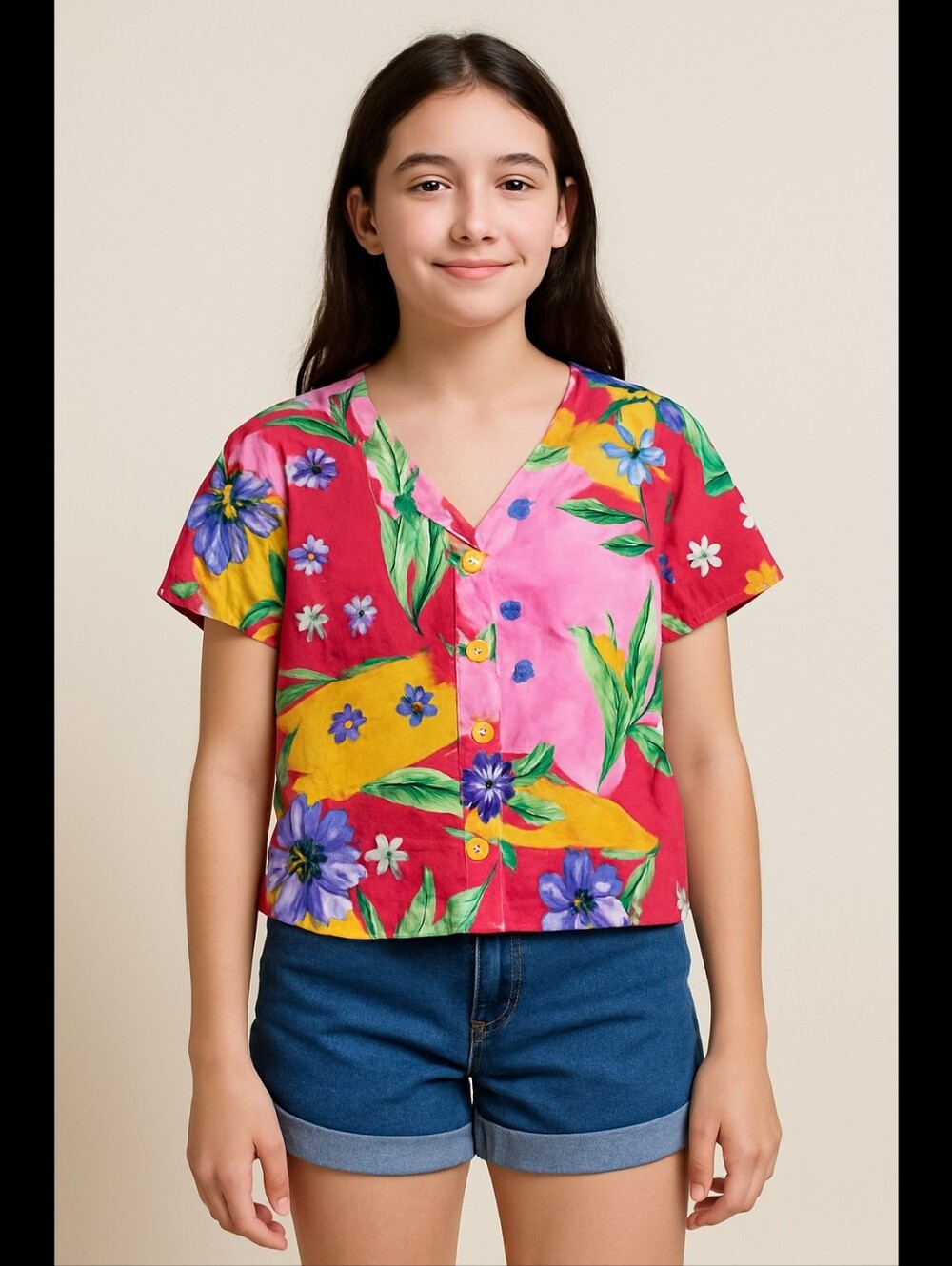 Vintage Jams World Floral Button-Front Blouse